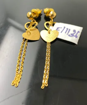 21K Solid Gold Long Earrings With Hearts e11136