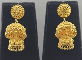 22K Solid Gold Designer Jhumki Long Earrings E2220113