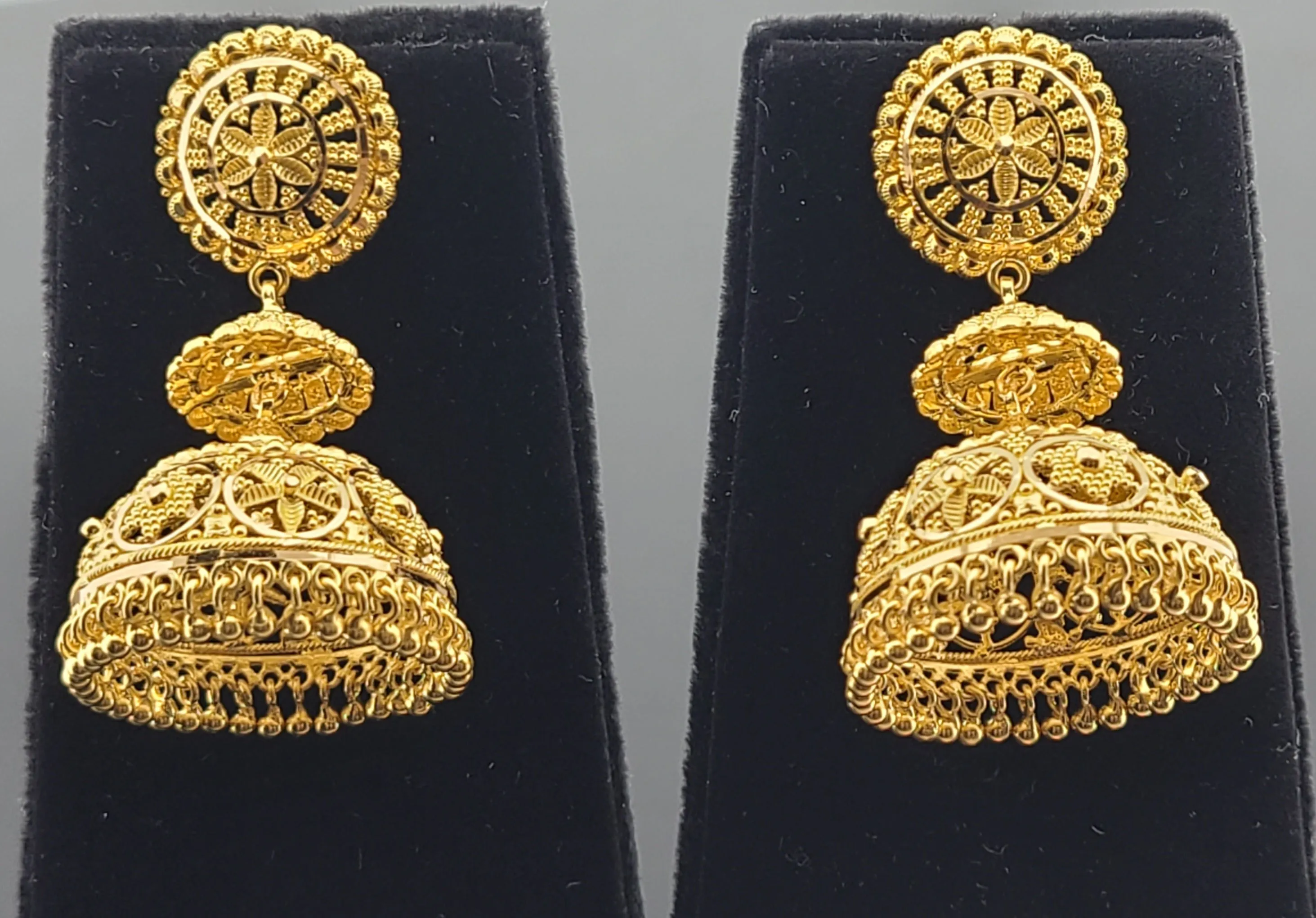 22K Solid Gold Designer Jhumki Long Earrings E2220119