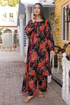 3-Pc Printed Lawn Shirt With Printed Wide Bottom Trouser and Chiffon Dupatta CPM23-41