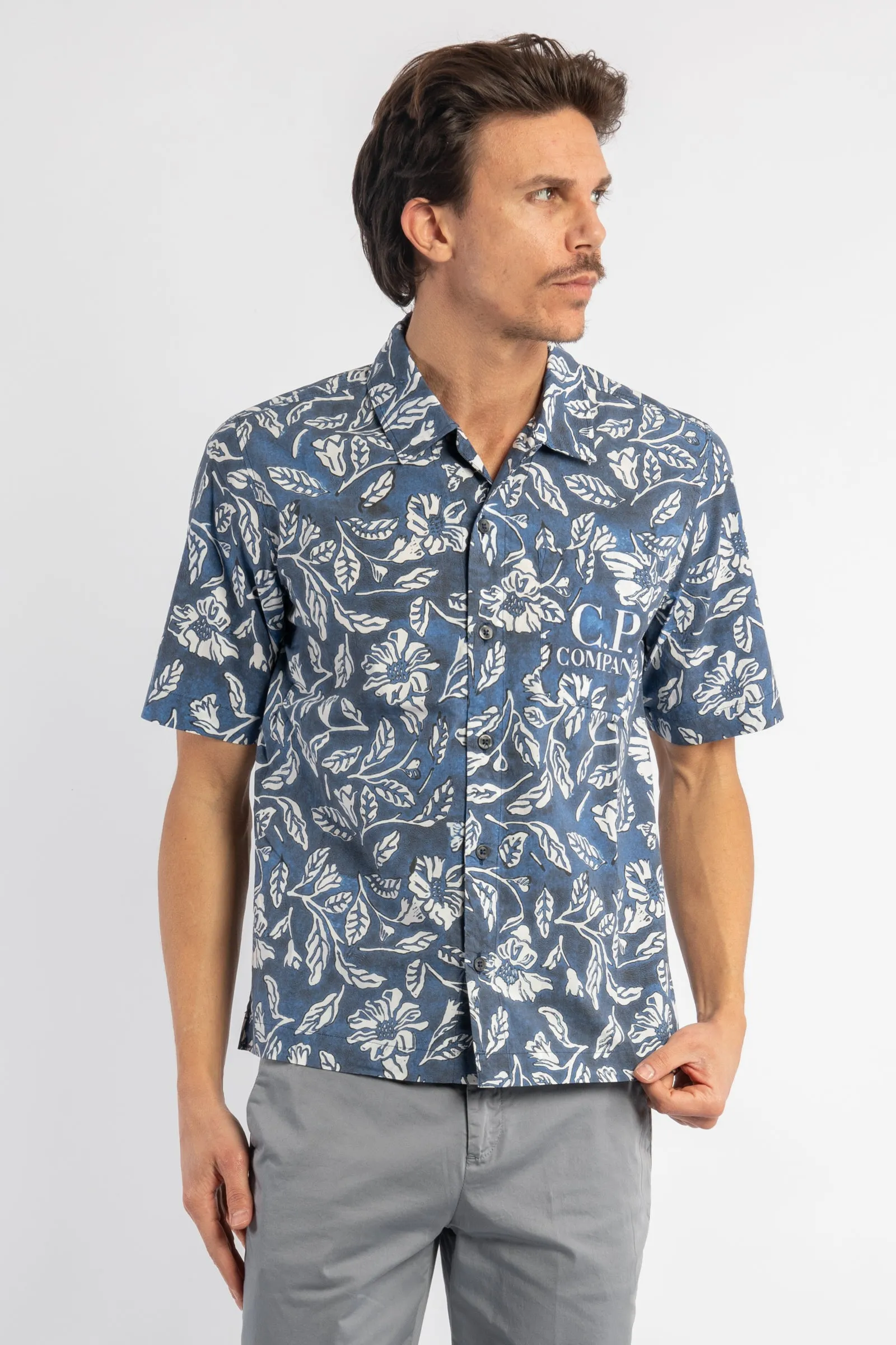 All-over Printed Popeline Short Sleeved Shirt