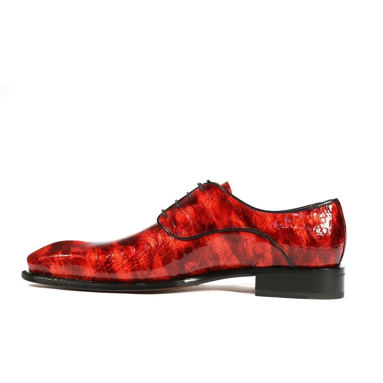 Ambrogio Men's Handmade Custom Made Shoes Red Crocodile Print / Calf-Skin Leather Derby Oxfords (AMBS1004)