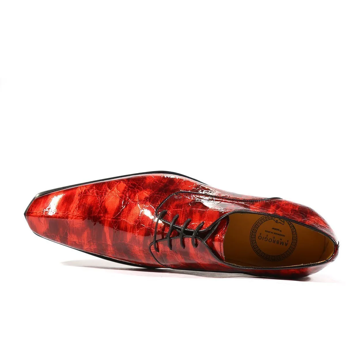 Ambrogio Men's Handmade Custom Made Shoes Red Crocodile Print / Calf-Skin Leather Derby Oxfords (AMBS1004)