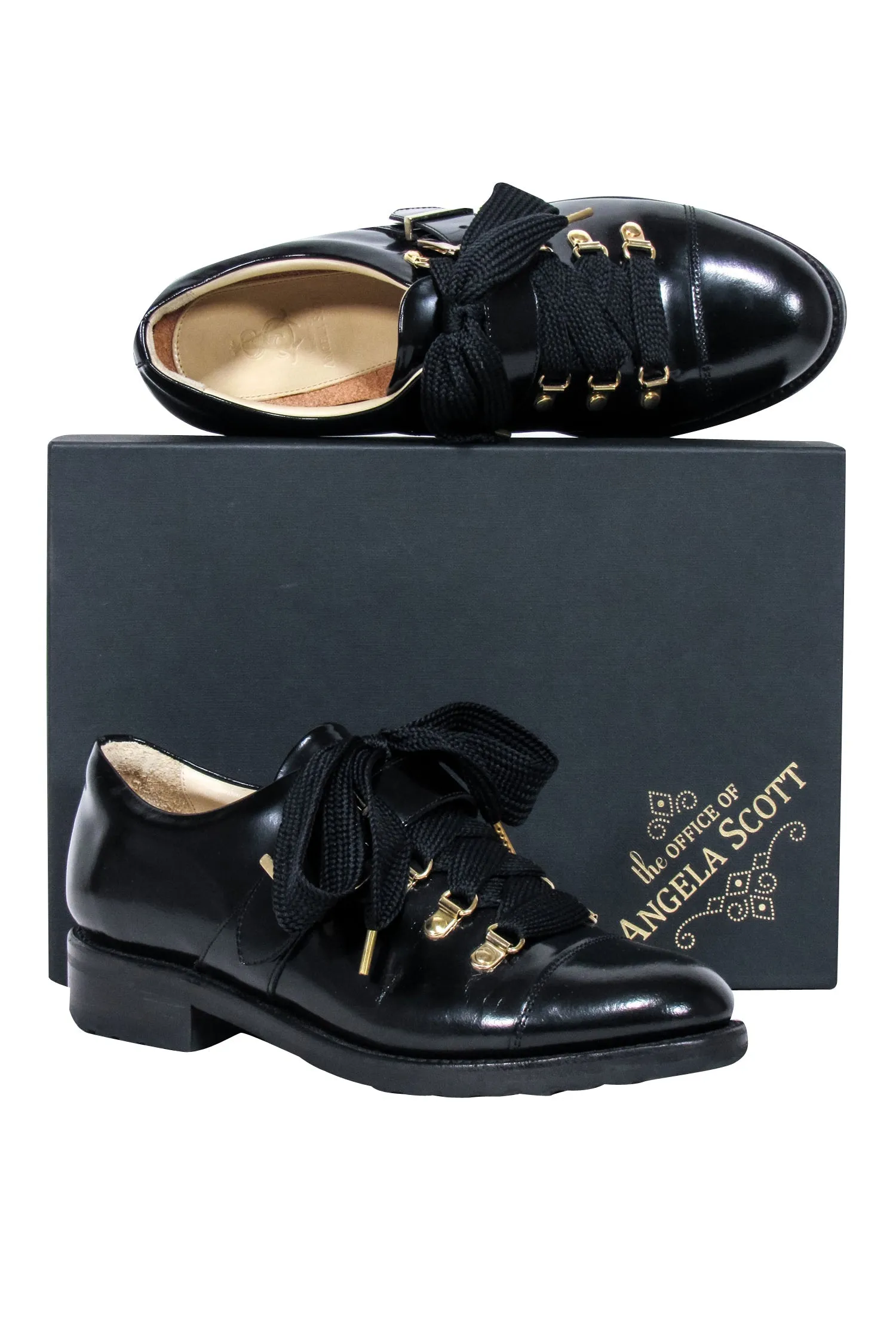 Angela Scott - Black Leather Mr. Logan Oxfords Sz 9