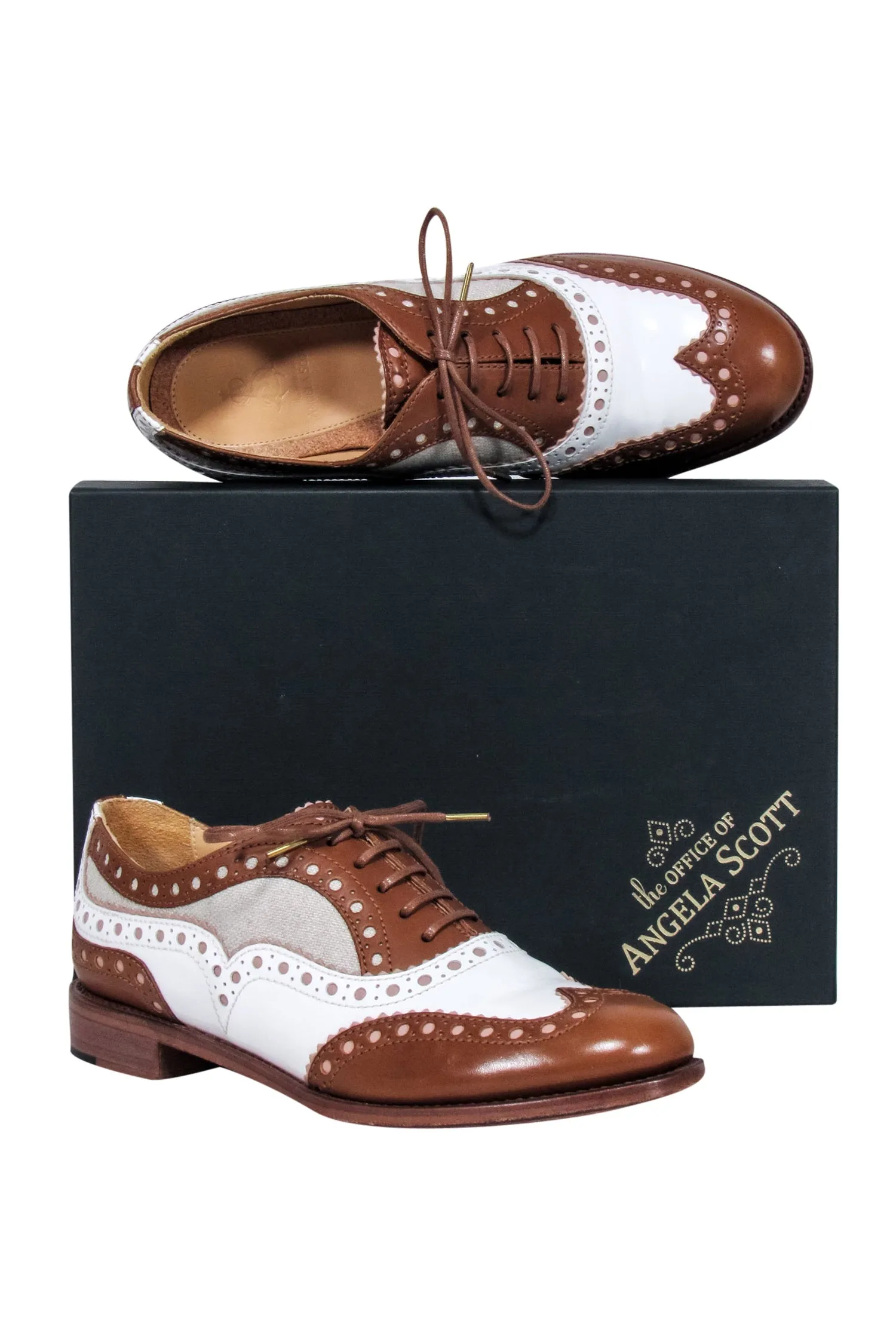 Angela Scott - Cognac & White Mr. Doubt Oxfords Sz 9