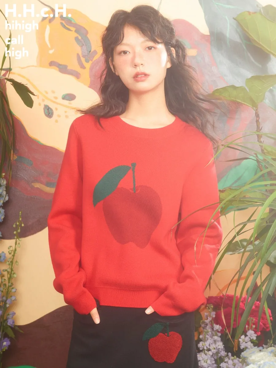 Apple Jacquard Round Neck Sweater