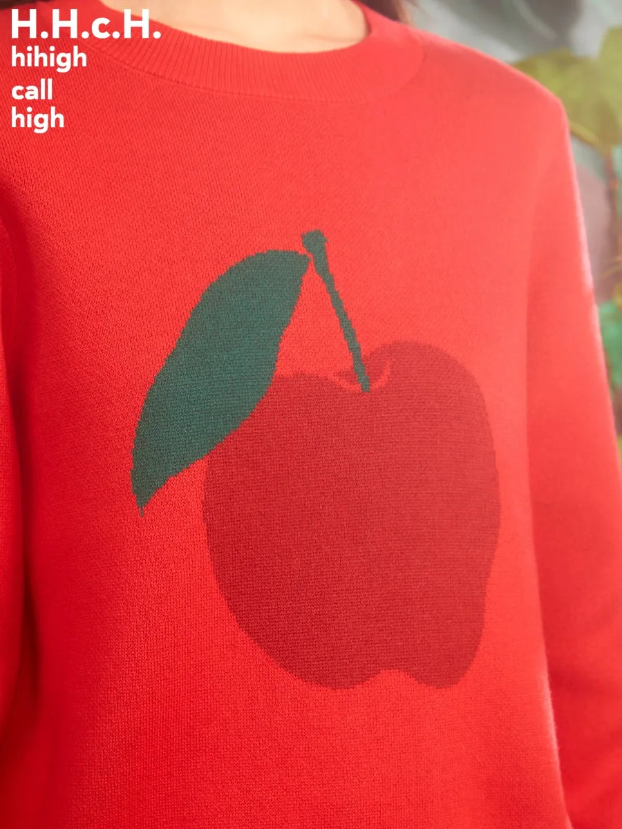 Apple Jacquard Round Neck Sweater