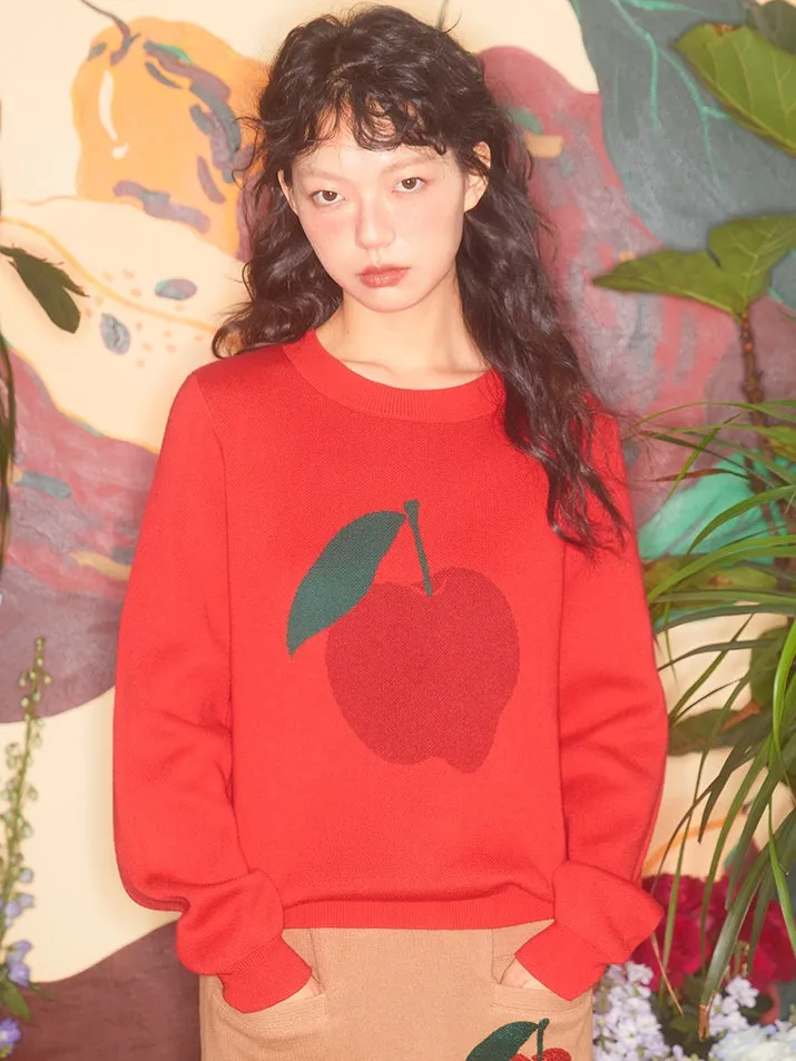 Apple Jacquard Round Neck Sweater