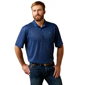 'Ariat' Men's All Over Print Polo - Monaco Blue