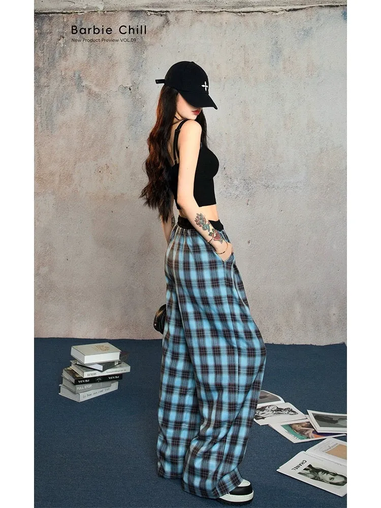 Aunt Barbie's lazy and relaxed suit for women, summer hottie suspenders, plaid wide-leg trousers, casual set