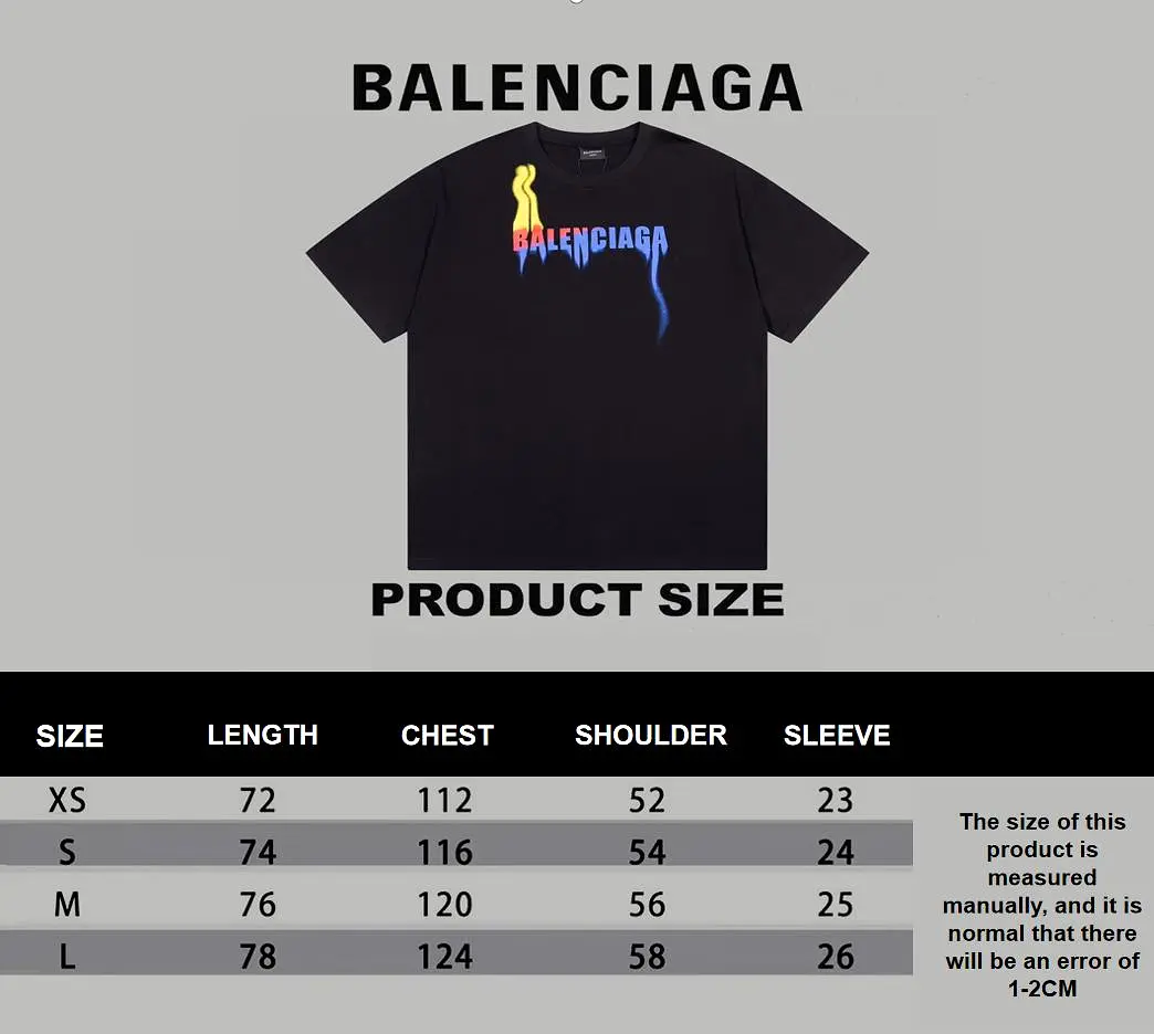 Balenciaga 24ss new gradient color letter print short-sleeved T-shirt Black 1.30