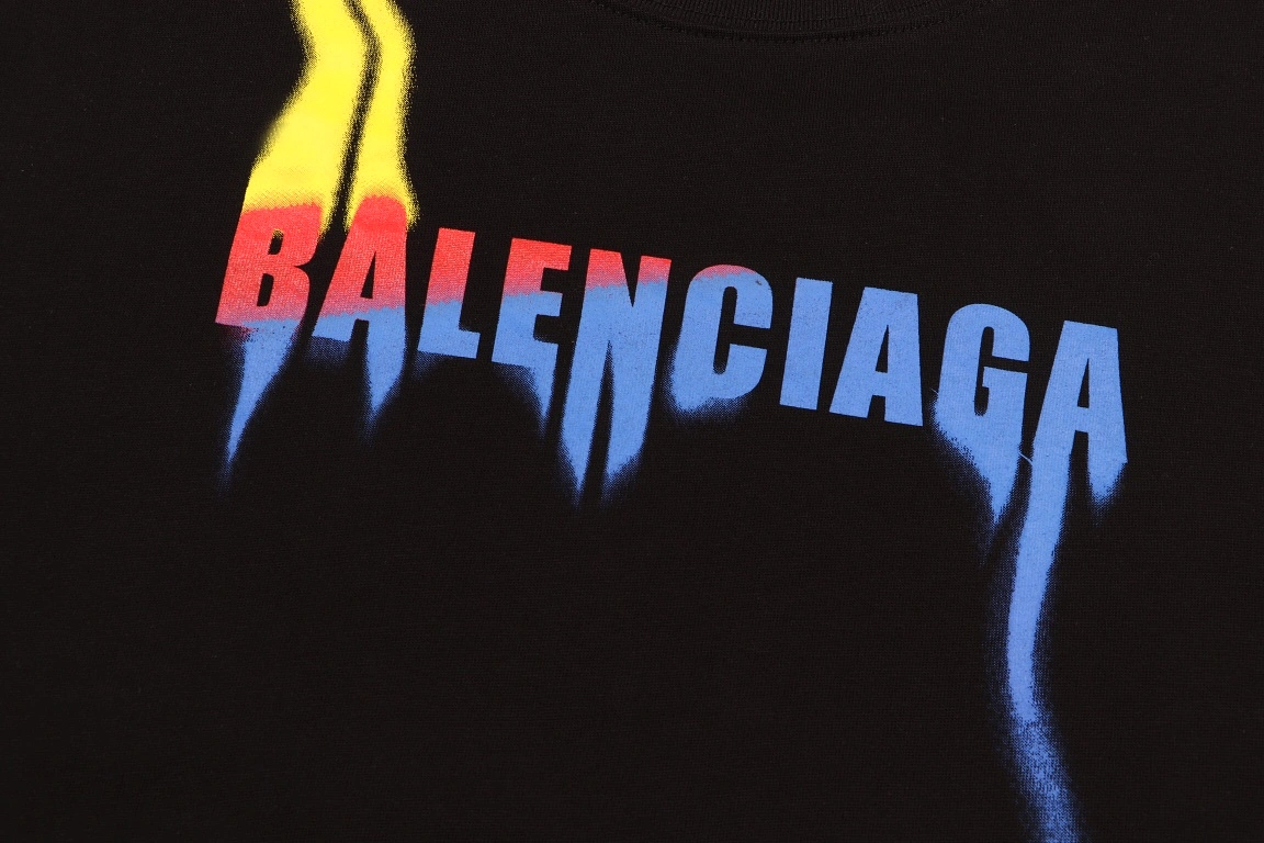 Balenciaga 24ss new gradient color letter print short-sleeved T-shirt Black 1.30