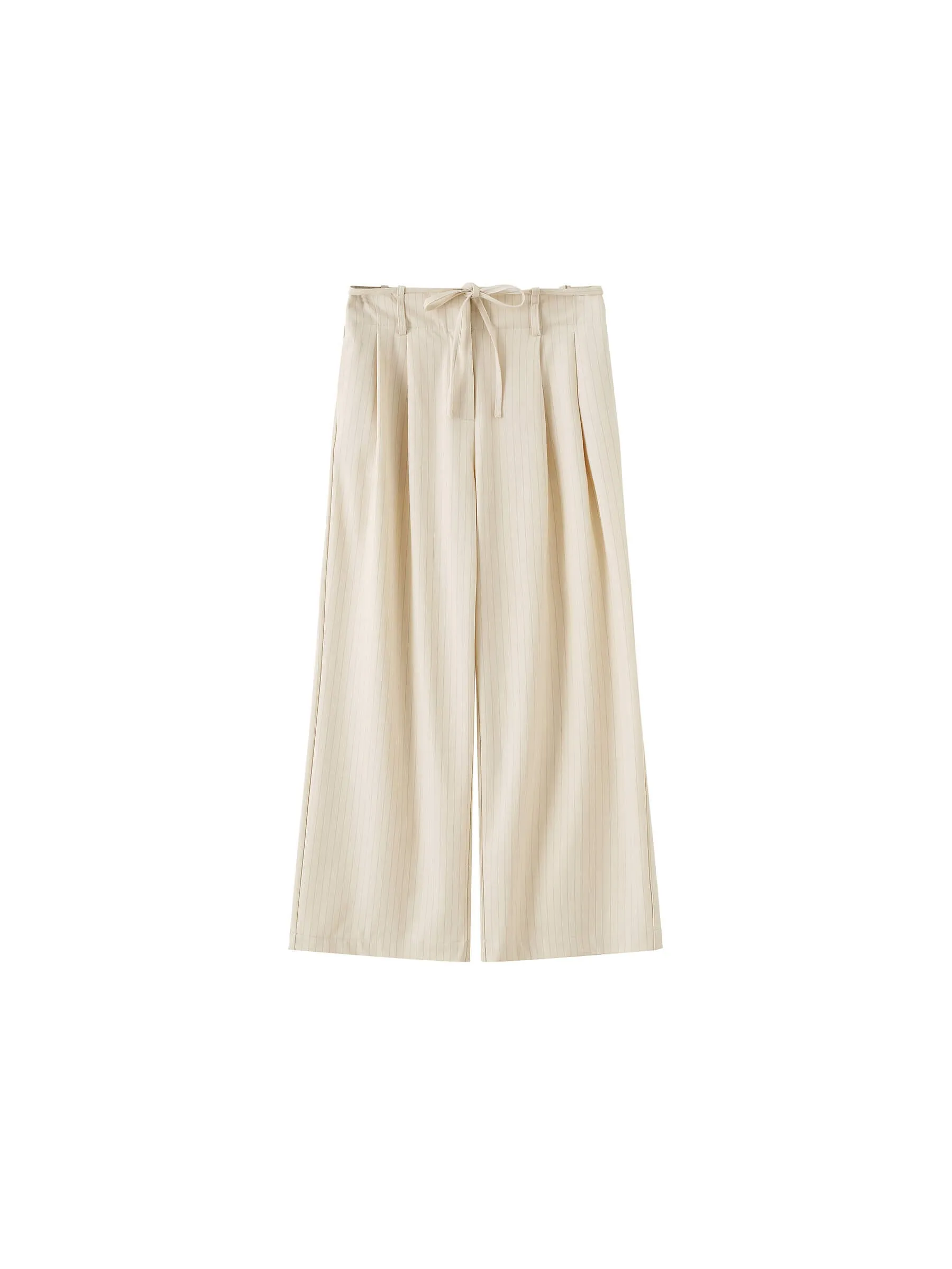 Beige Vertical Striped Wide Leg Casual Trousers