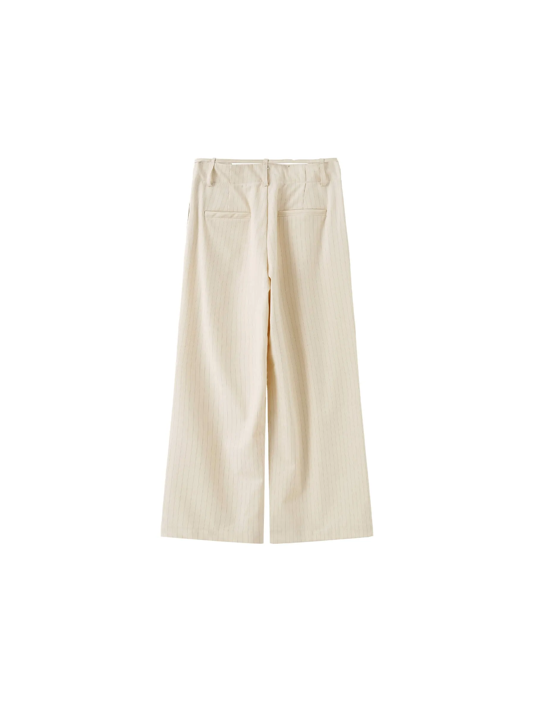 Beige Vertical Striped Wide Leg Casual Trousers