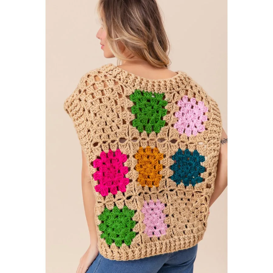 BiBi Granny Square Openwork Sweater Vest