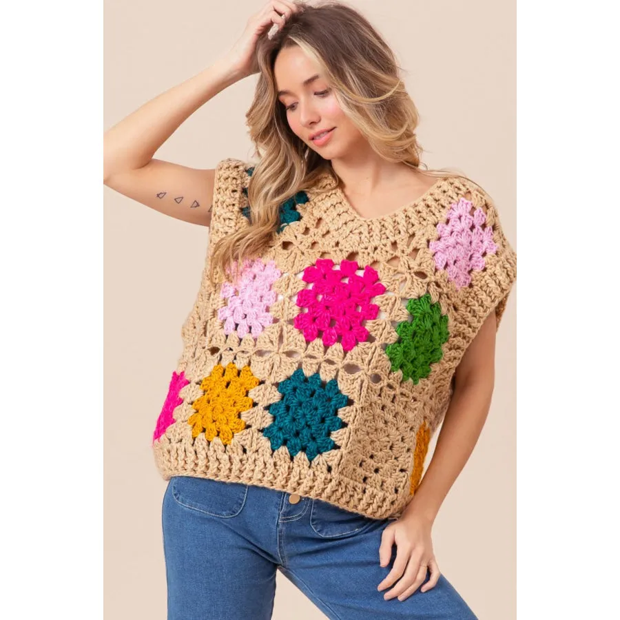 BiBi Granny Square Openwork Sweater Vest