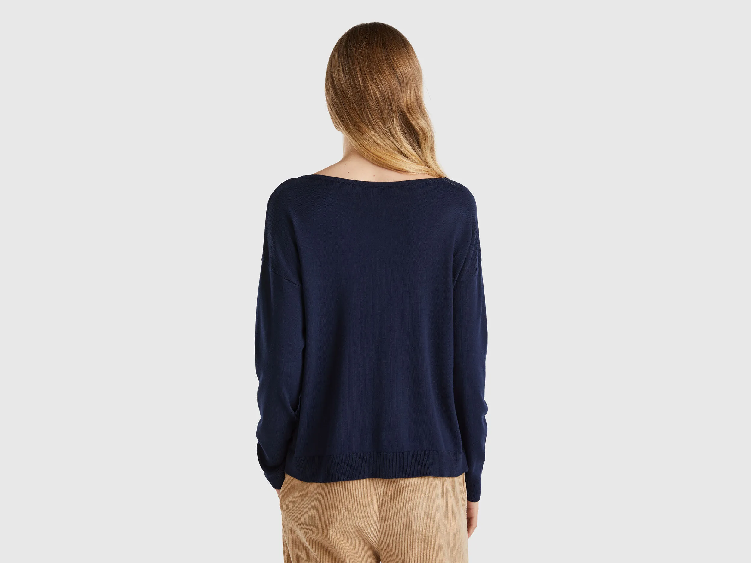 Boat neck sweater - Dark Blue | Benetton