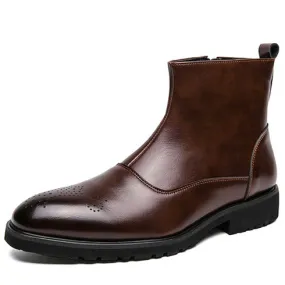 Brown brogue side zip slip on shoe boot