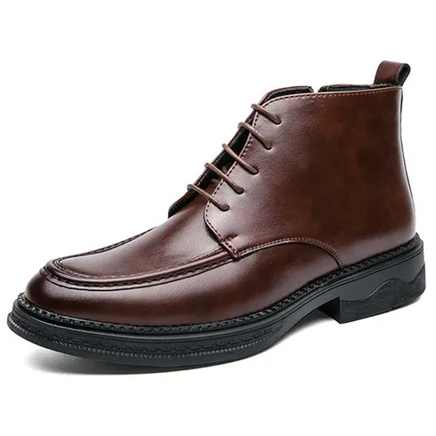 Brown plain side zip lace up shoe boot