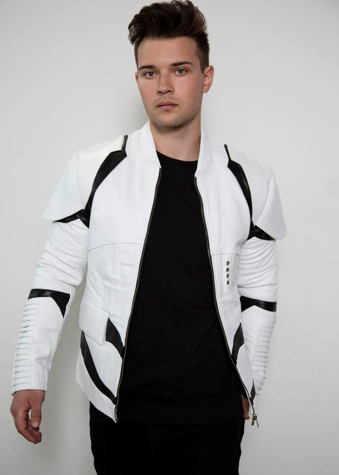 Buy Mens Star Wars Stormtrooper Motorcycle Leather Jacket White