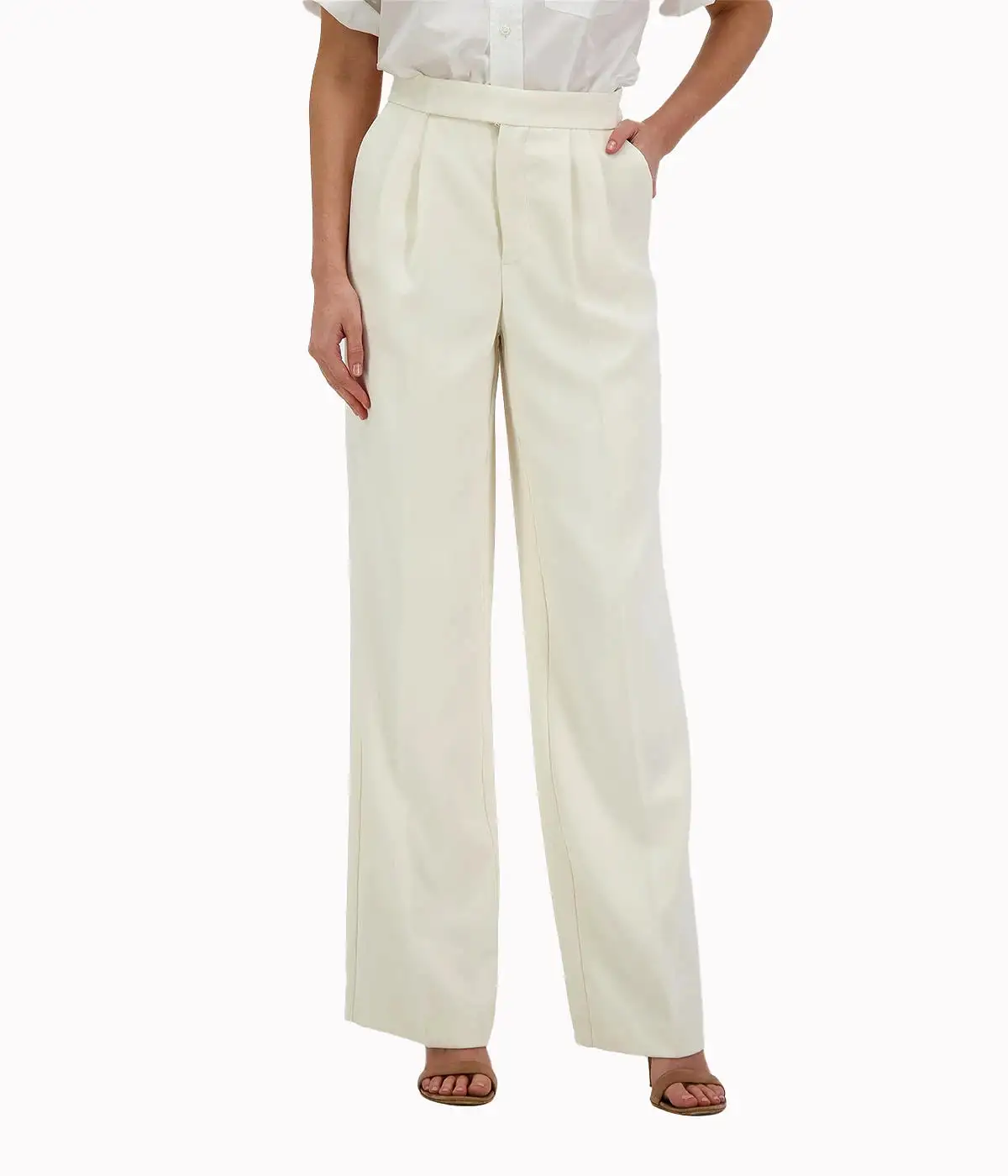 Cady Wide Leg Trouser in Cream