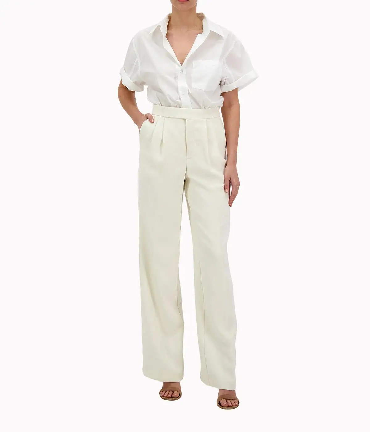 Cady Wide Leg Trouser in Cream