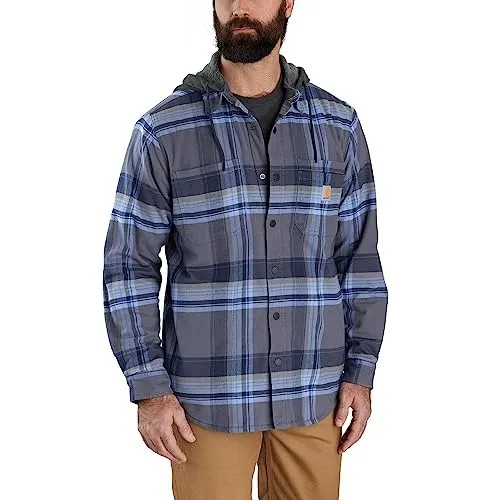 Carhartt 105621 & 105938 Men's Rugged Flex Relaxed Fit Flannel Fleece Lined Hooded Shirt Jac