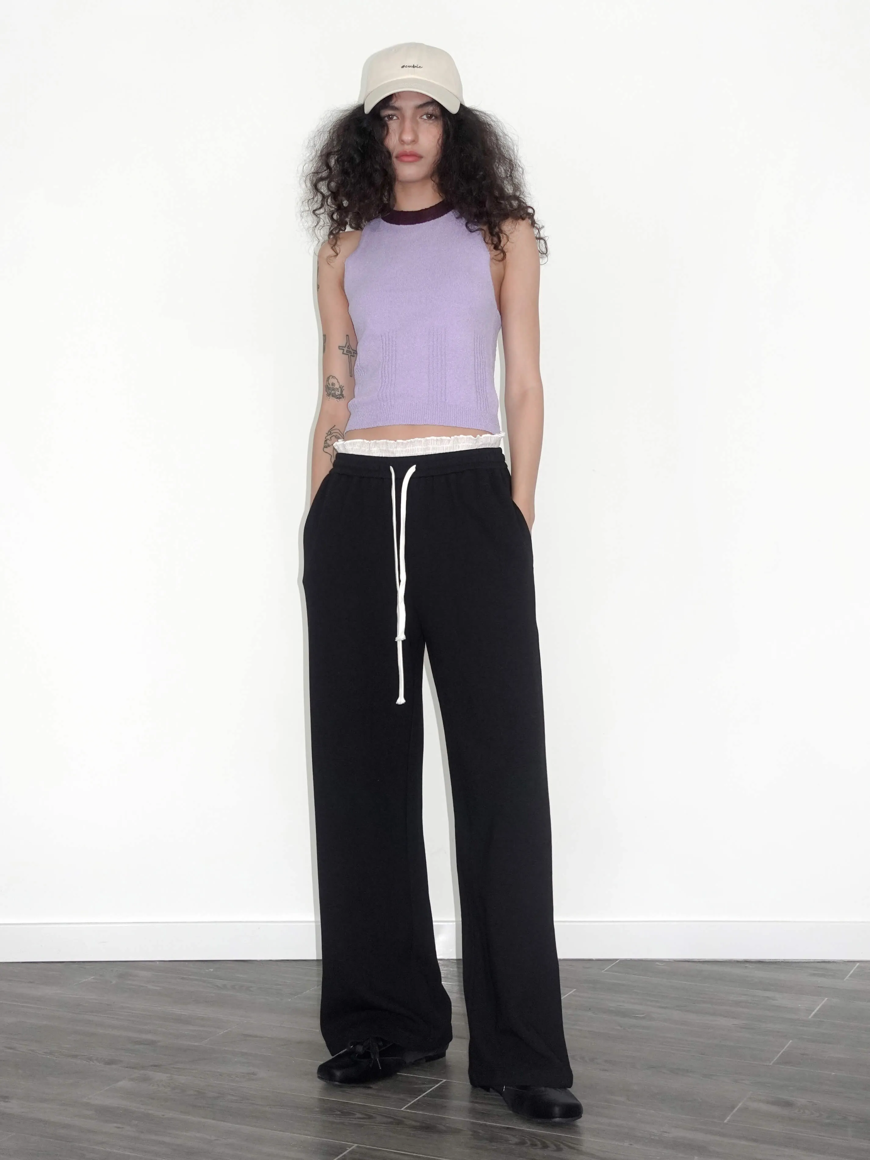 Casual Straight Trousers with Waistband Lace