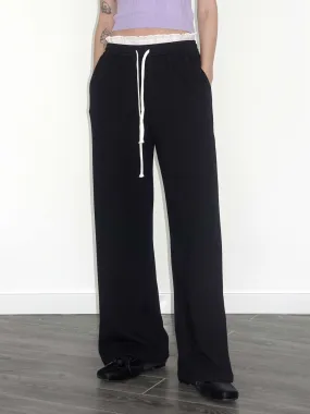 Casual Straight Trousers with Waistband Lace