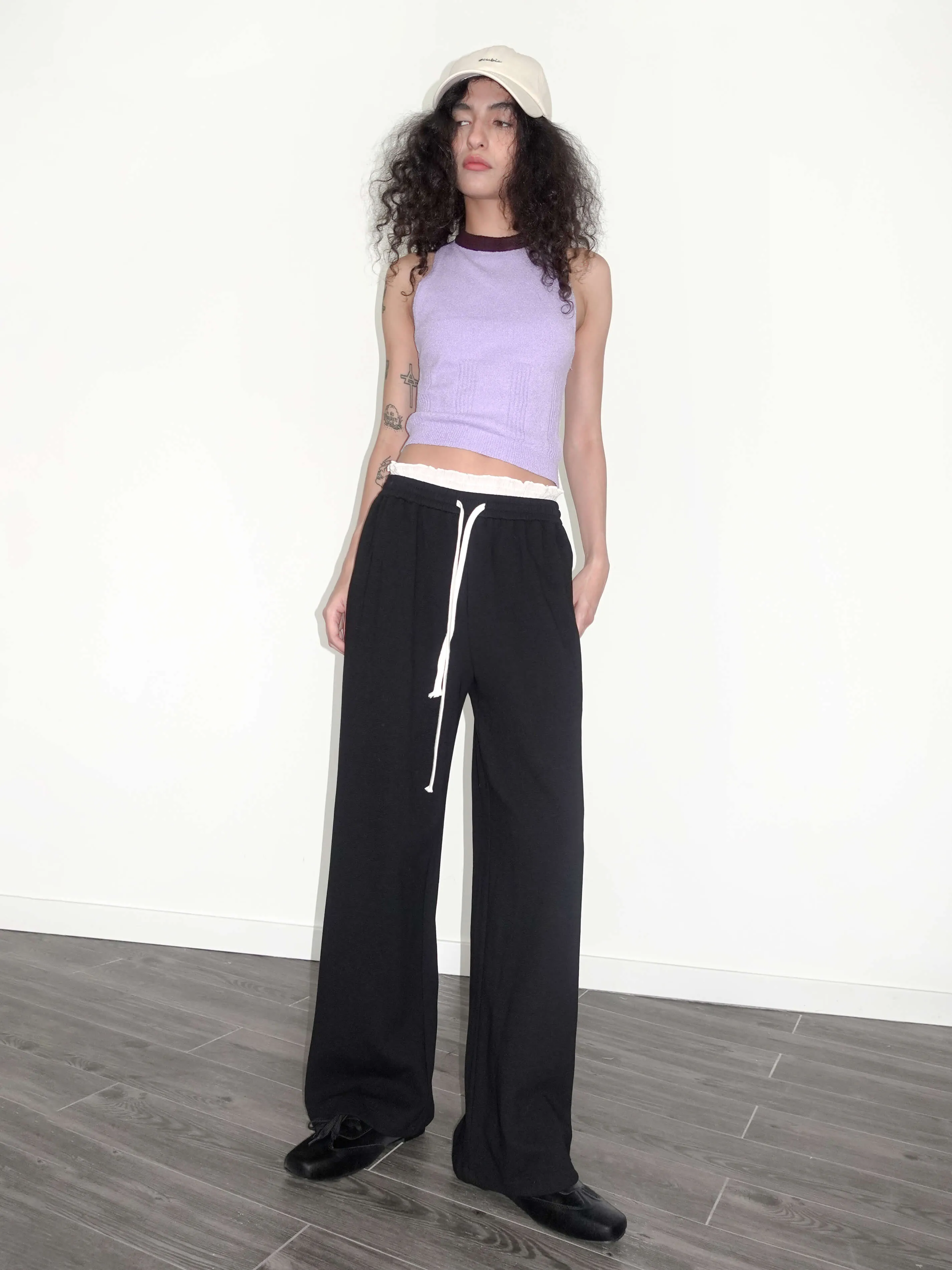 Casual Straight Trousers with Waistband Lace