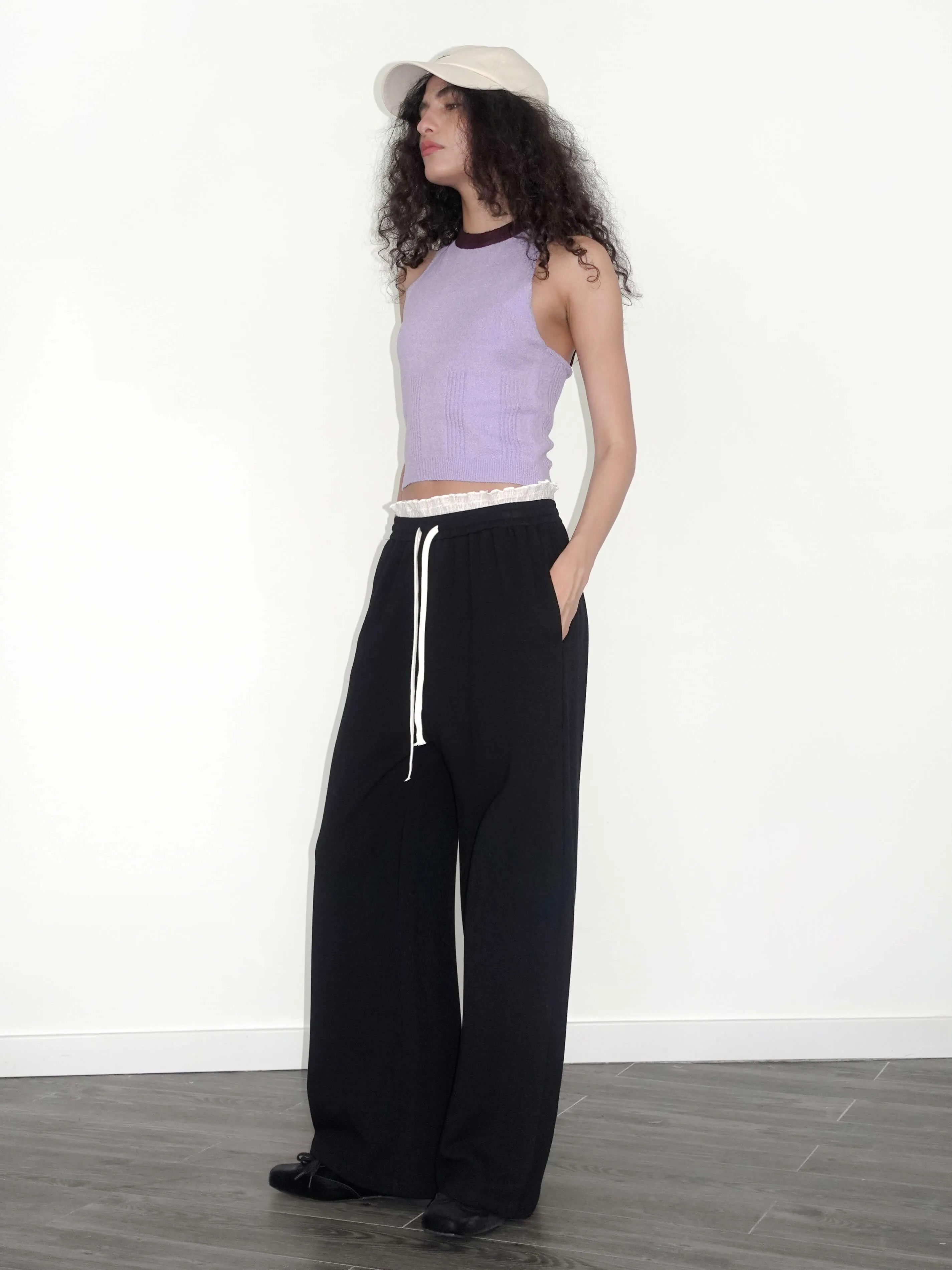 Casual Straight Trousers with Waistband Lace