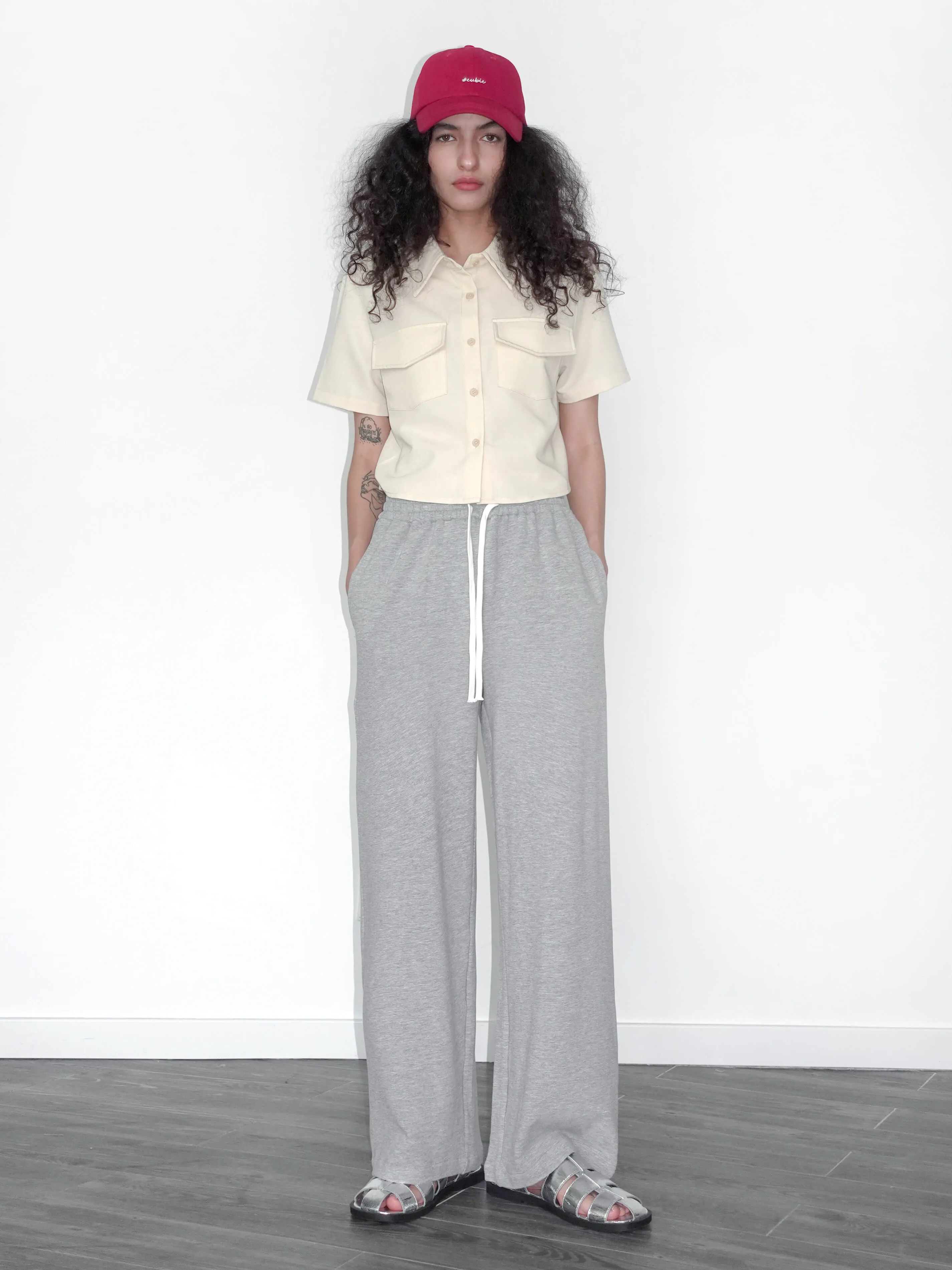 Casual Straight Trousers with Waistband Lace