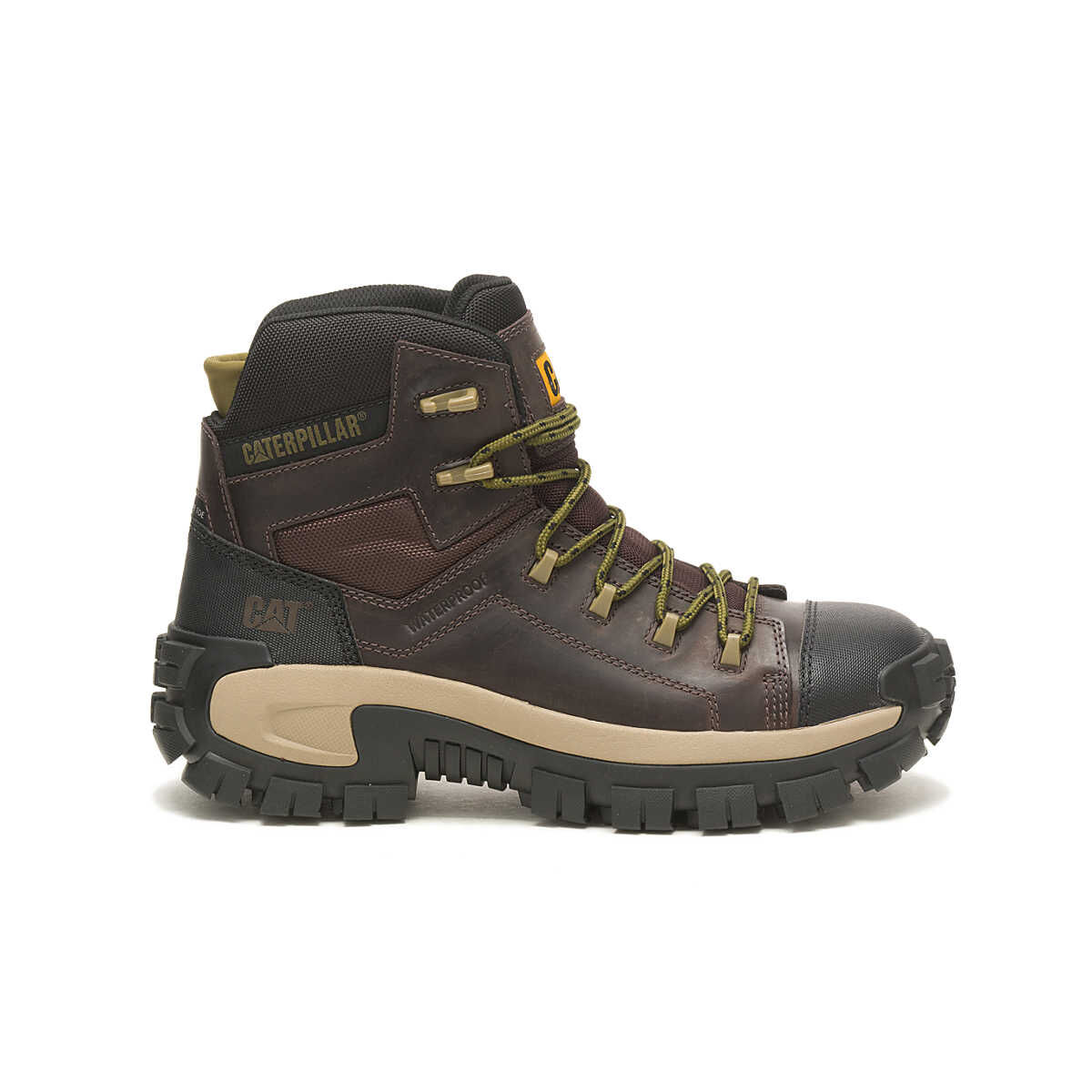 CAT Men's Invader hiker Waterproof Composite Toe Work Boot in Coffee Brown