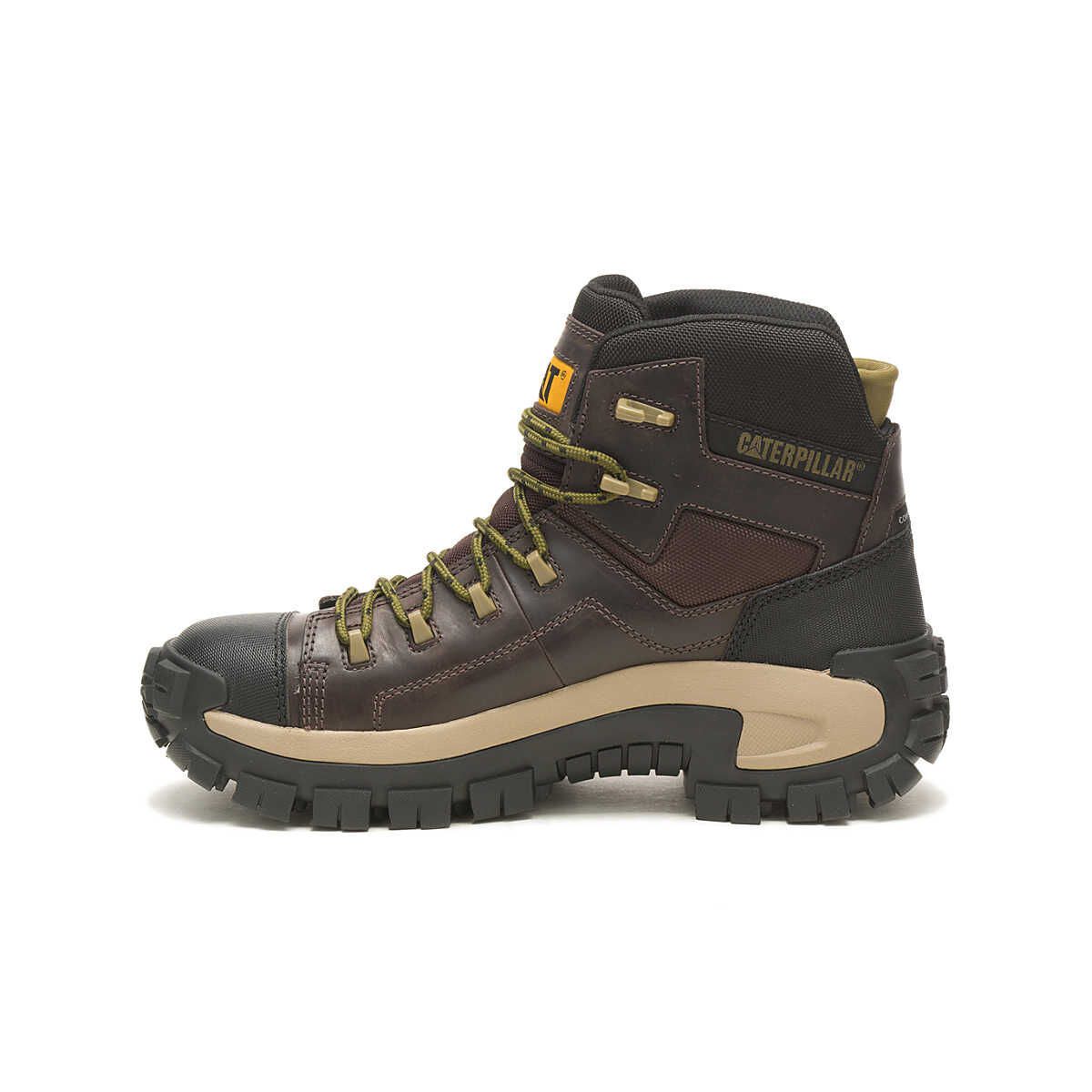 CAT Men's Invader hiker Waterproof Composite Toe Work Boot in Coffee Brown