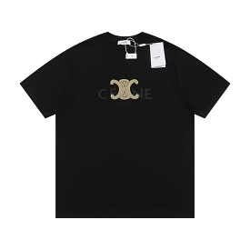 CELINE 24SS new brand embroidered logo short-sleeved T-shirt Black 1.10