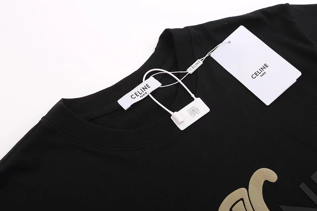 CELINE 24SS new brand embroidered logo short-sleeved T-shirt Black 1.10