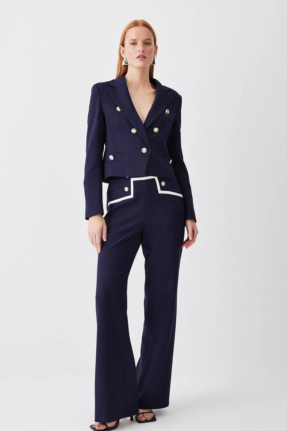 Compact Stretch Nautical Button Front Wide Leg Trouser | Karen Millen