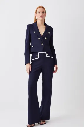 Compact Stretch Nautical Button Front Wide Leg Trouser | Karen Millen