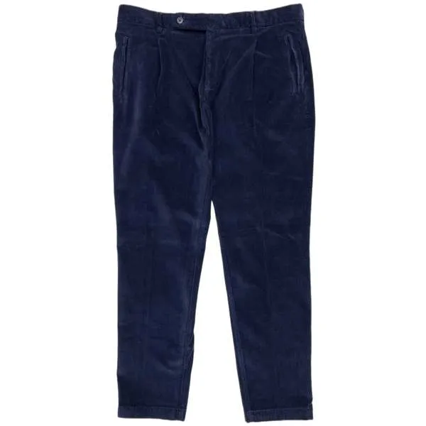 Corduroy Pleated Chino Pants - Navy