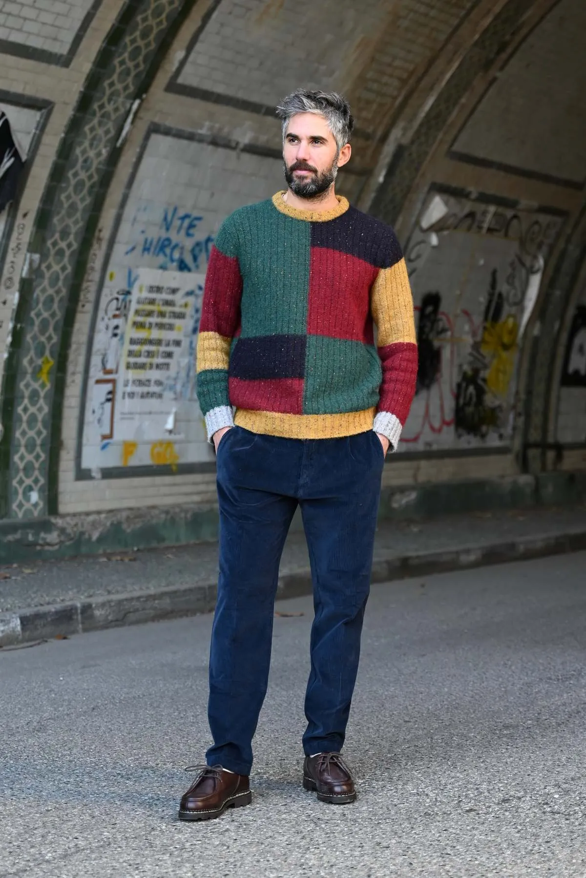 Corduroy Pleated Chino Pants - Navy