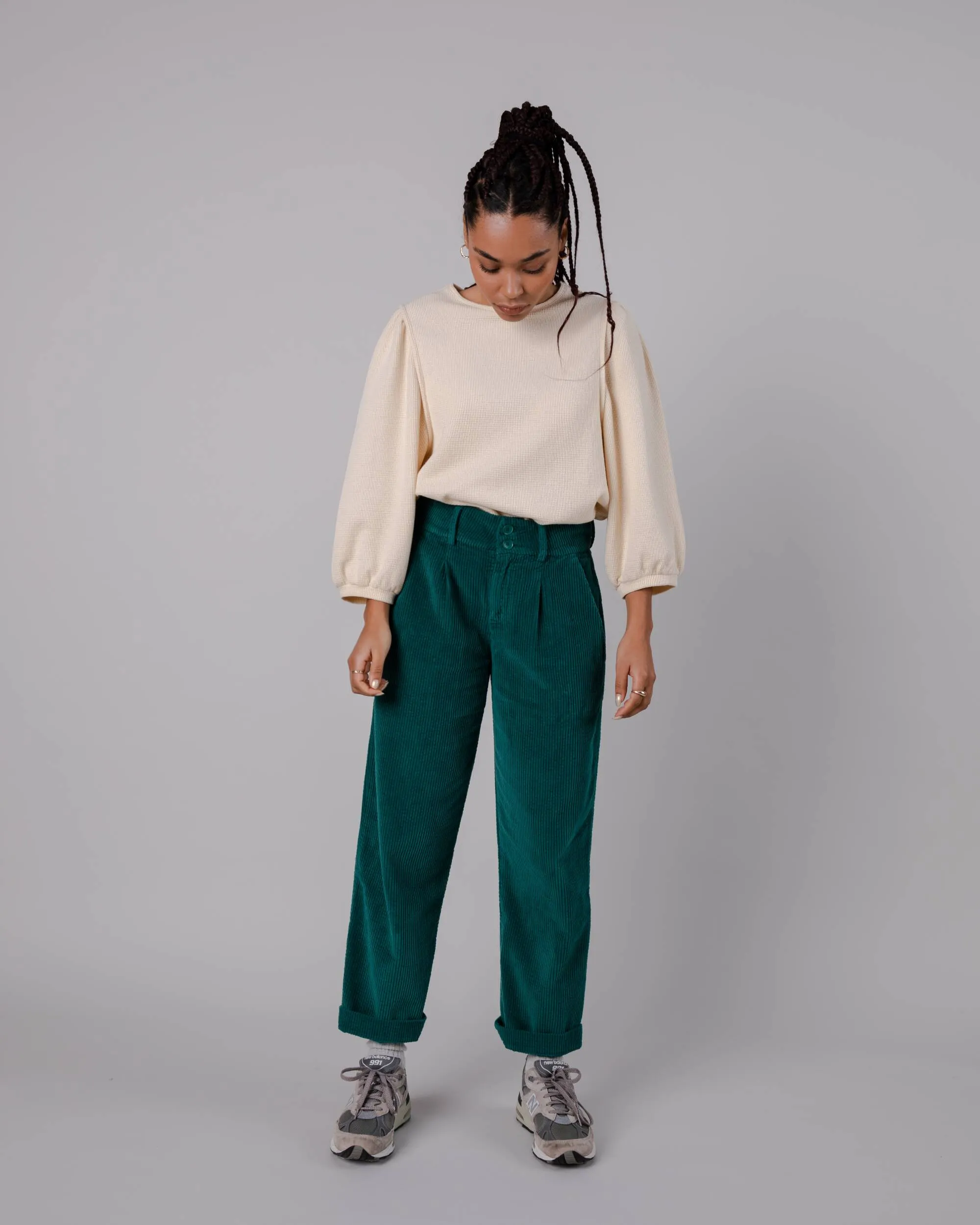 Corduroy Pleated Pants Sailing Green