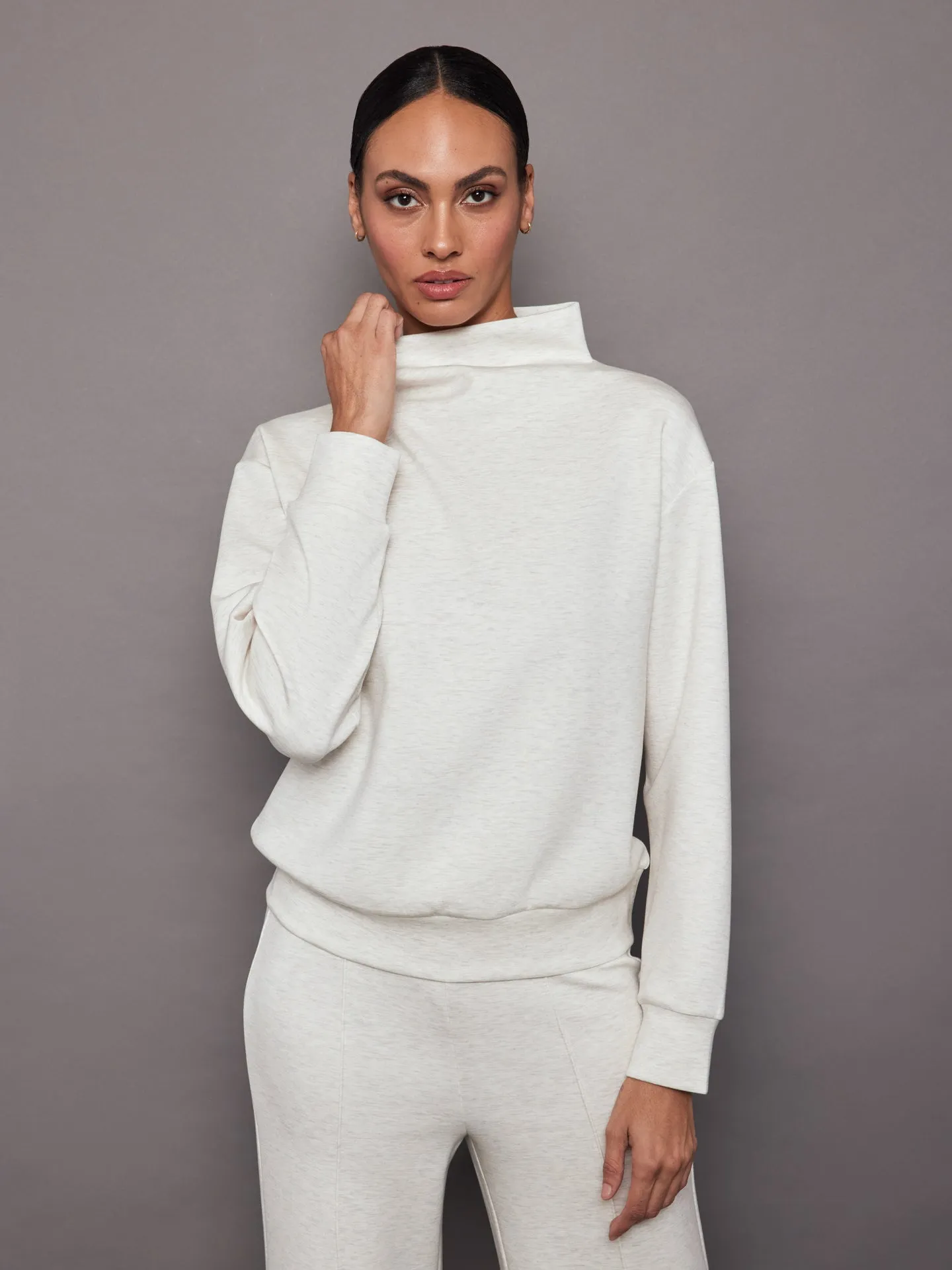 Cowl Neck Knit Sweatshirt - Moonbeam Heather