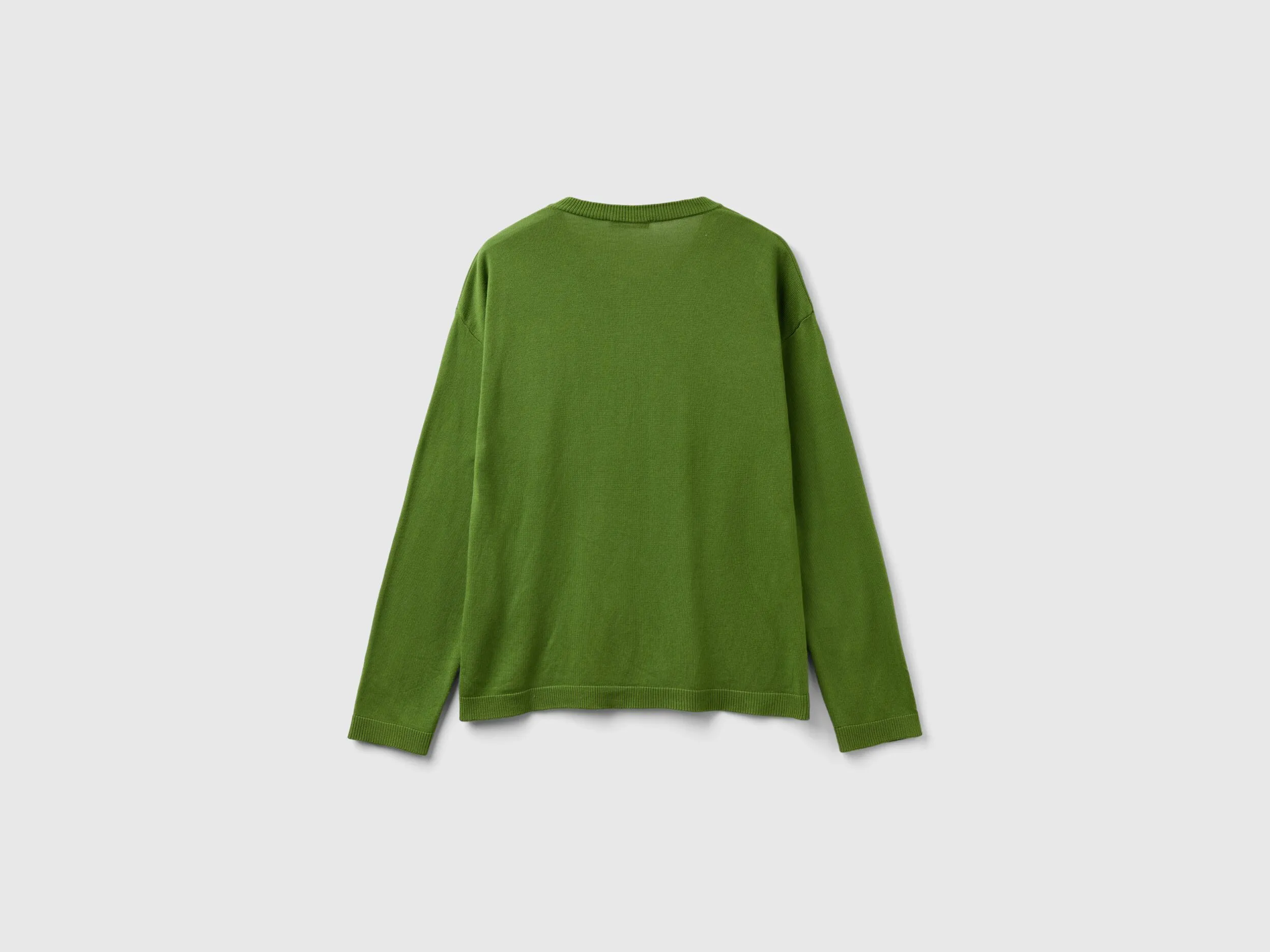 Crew neck cardigan with buttons - Military Green | Benetton