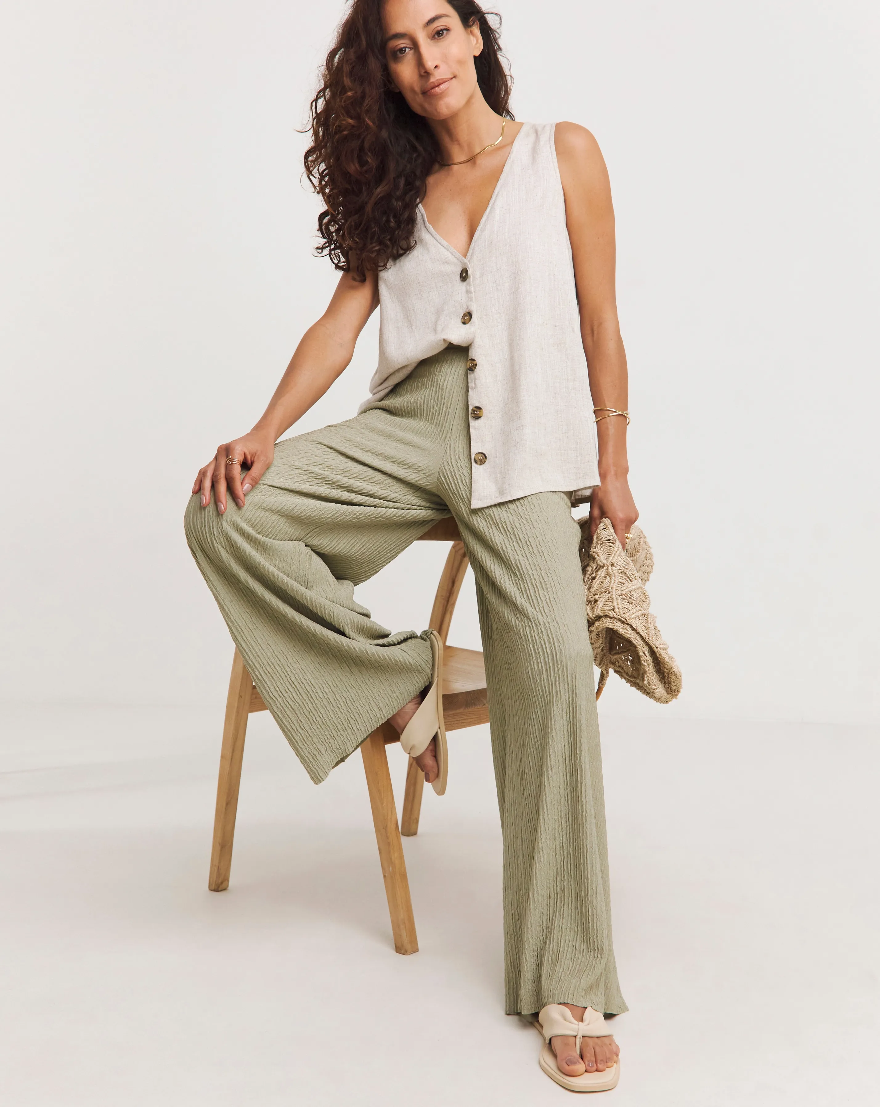 Crinkle Jersey Pull On Wide Leg Trouser