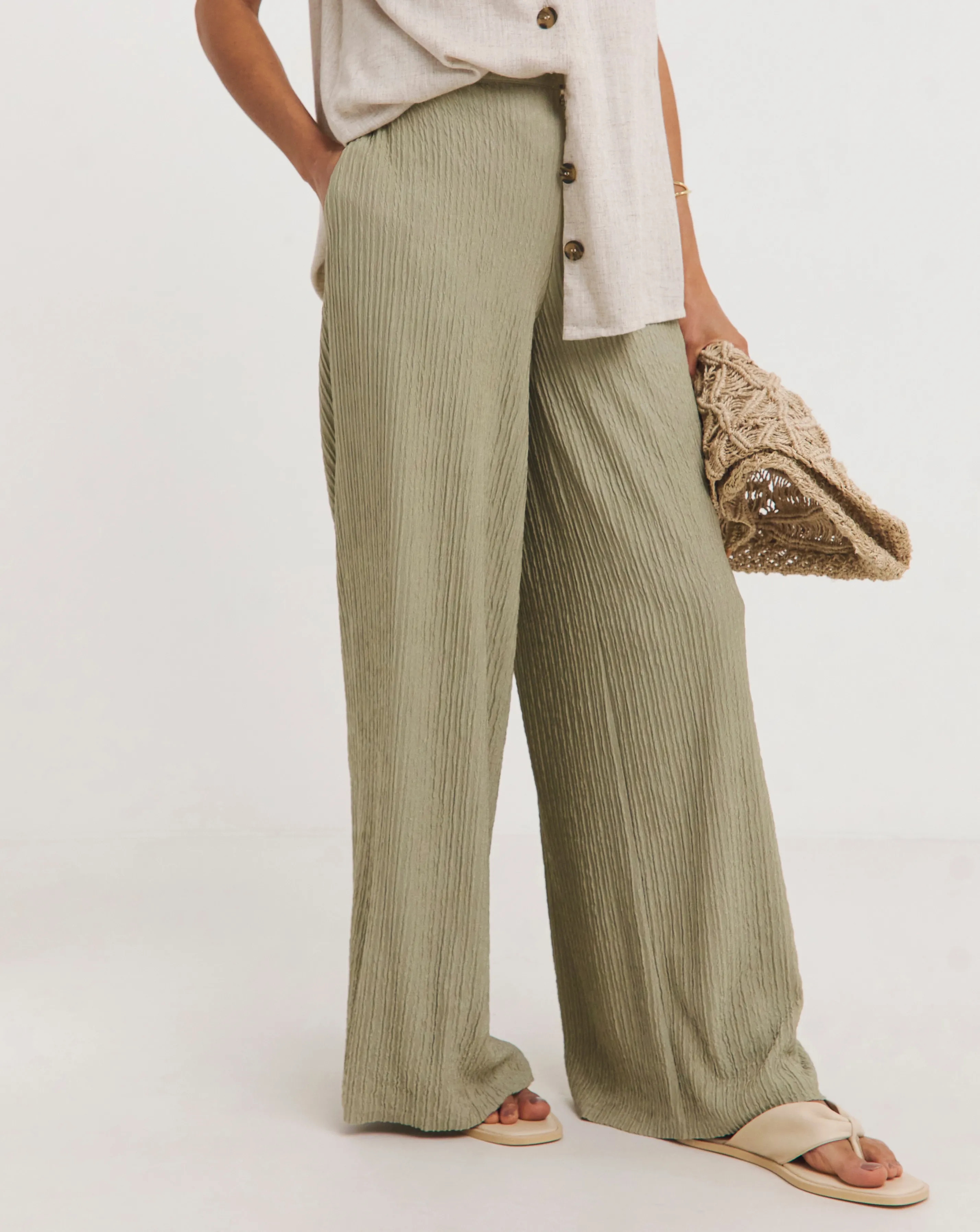 Crinkle Jersey Pull On Wide Leg Trouser