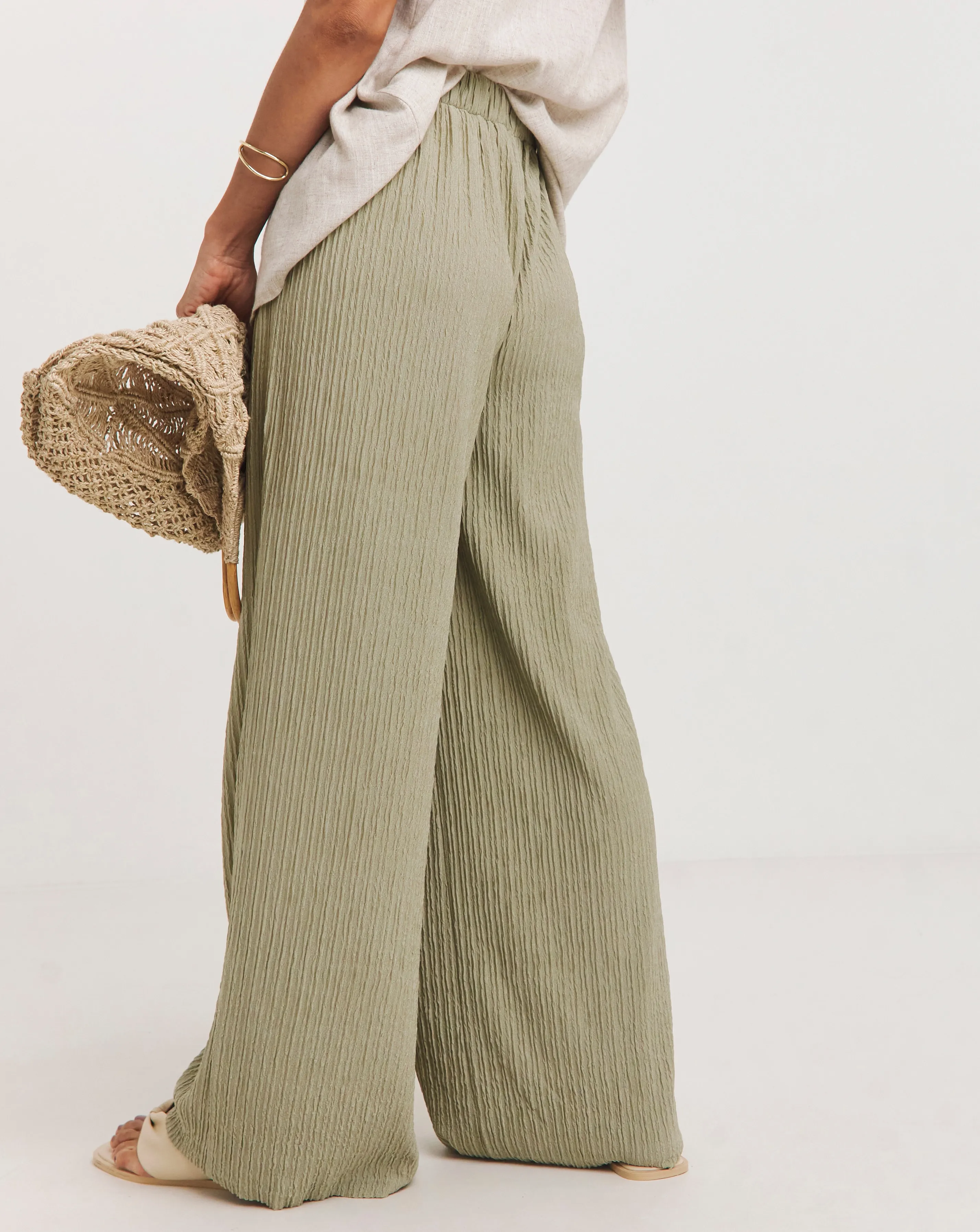 Crinkle Jersey Pull On Wide Leg Trouser