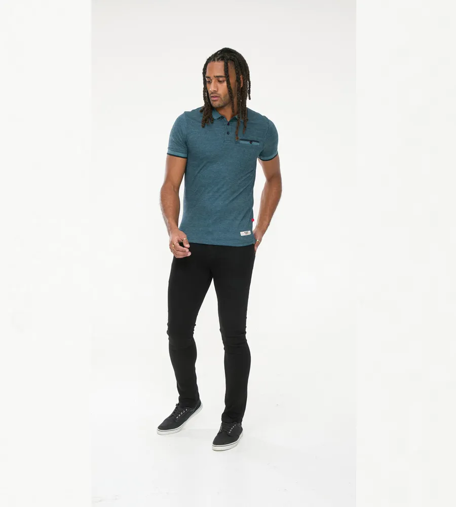 D555 Tall Mens Teal Textured Polo Shirt With Jacquard Collar and Cuffs (TROY 2)