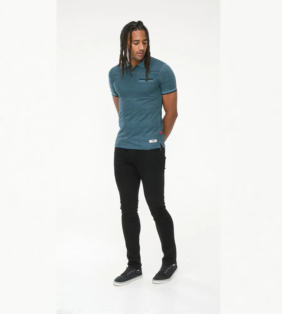 D555 Tall Mens Teal Textured Polo Shirt With Jacquard Collar and Cuffs (TROY 2)