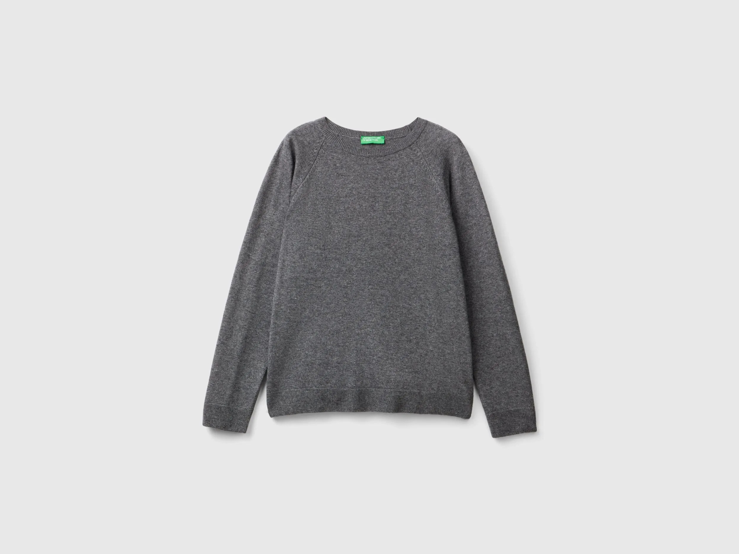 Dark gray crew neck sweater in wool and cashmere blend - Dark Gray | Benetton