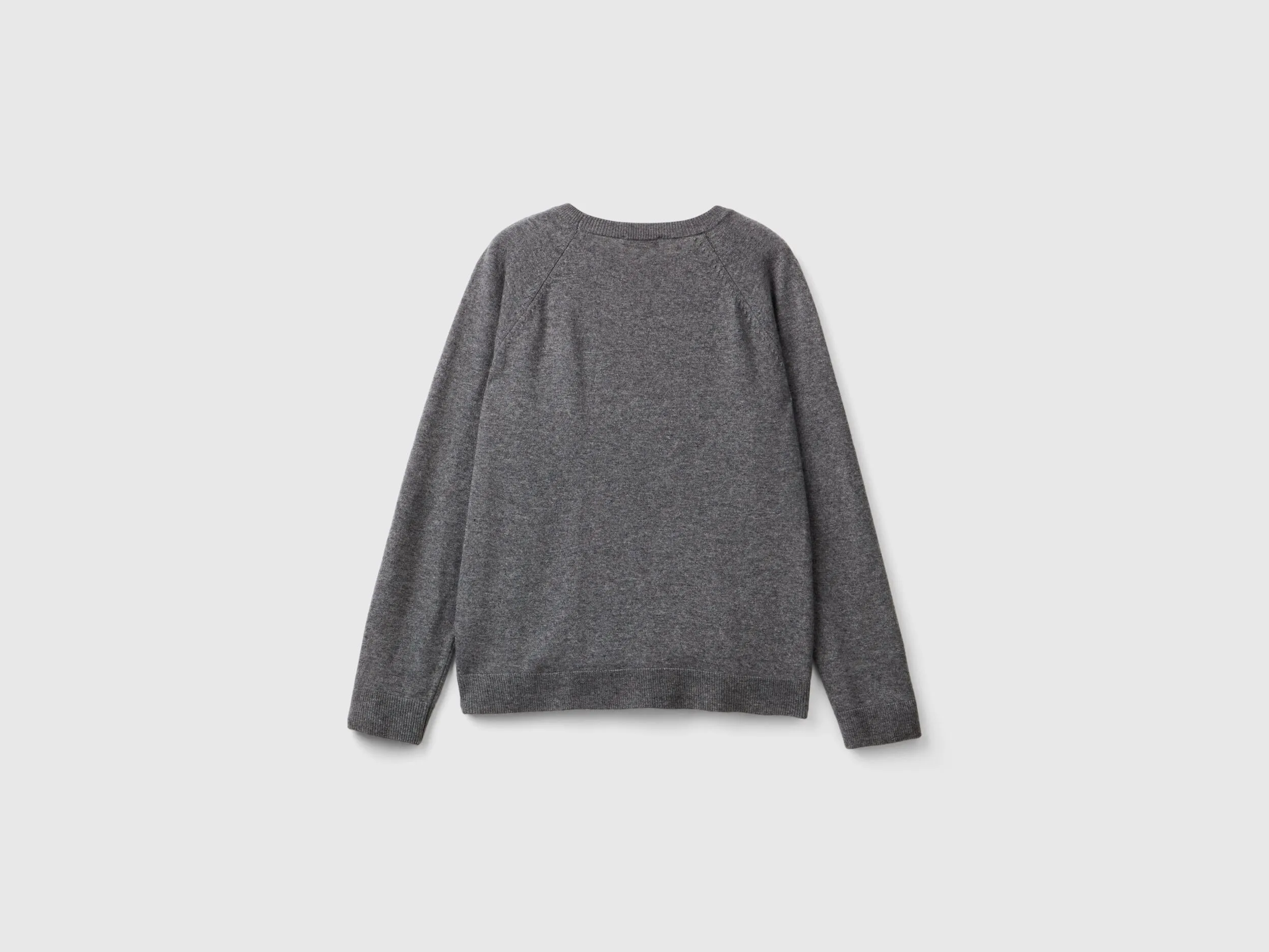 Dark gray crew neck sweater in wool and cashmere blend - Dark Gray | Benetton